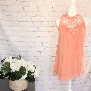 Altar’d State Peach Crochet Neck Swing Tunic Dress